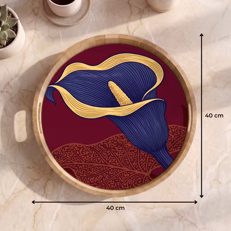 Tray - Flowers - Modern - Purple - Bloemen - Modern - Paars Dienblad Rond middel