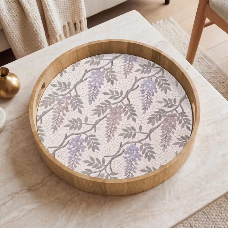 Bloemen - Mozaïek - Natuur - Patroon - Paars Dienblad Rond middel -sfeer1