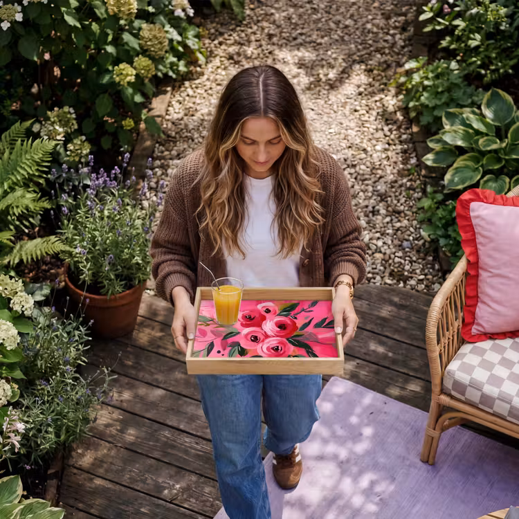 Bloemen - Verf - Roze Dienblad Rechthoek middel -sfeer5