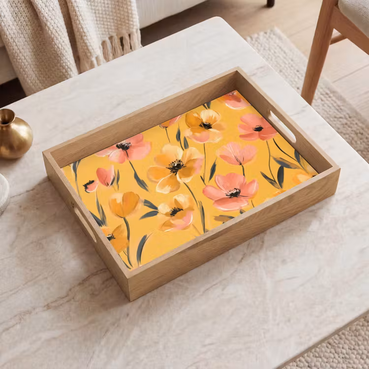 Bloemen - Geschilderd - Geel Dienblad Rechthoek middel -sfeer1