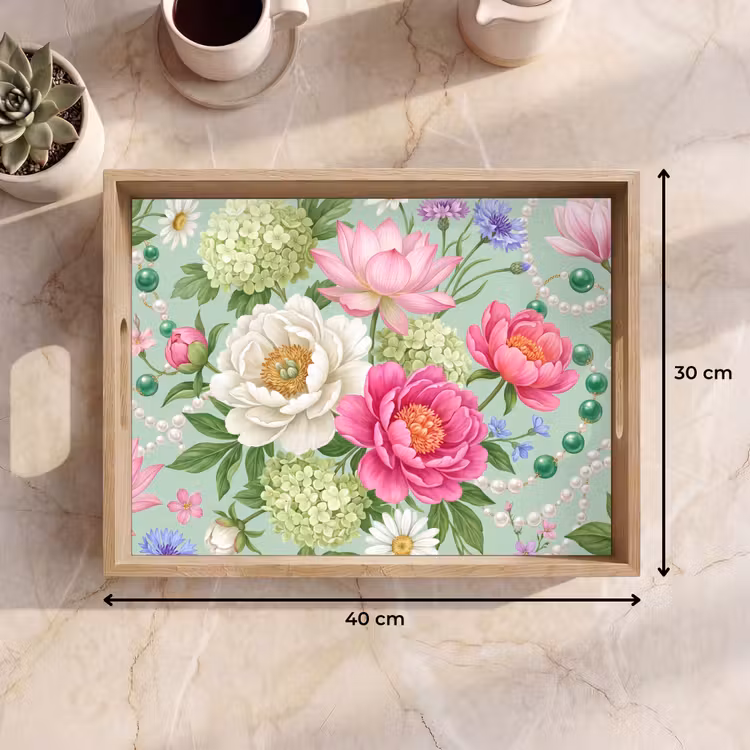 Bloemen - Patroon - Botanisch - Groen Dienblad Rechthoek middel -USP_Formaat