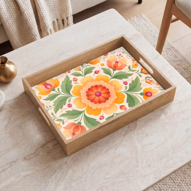Bloemen - Patroon - Decoratief - Oranje Dienblad Rechthoek middel -sfeer1