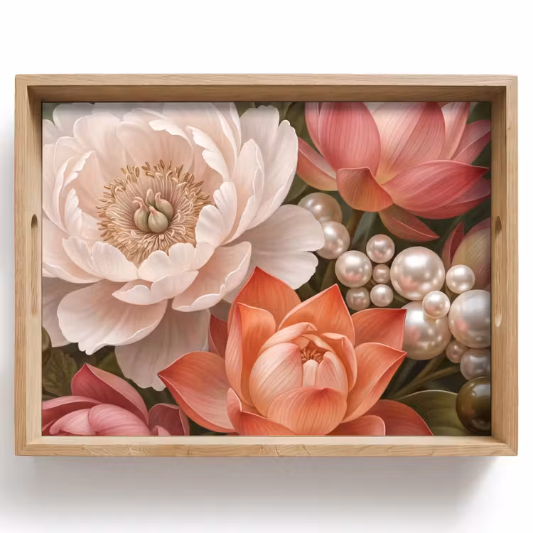 Bloemen - Parels - Elegant - Roze - Wit Dienblad Rechthoek middel -z3d_shopping