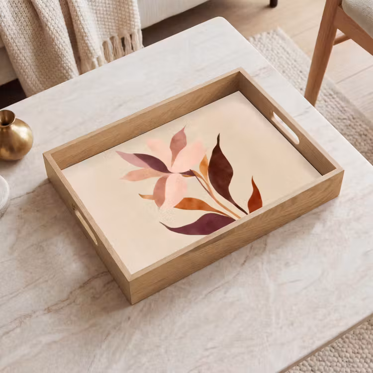 Bloemen - Blaadjes - Minimalistisch - Roze Dienblad Rechthoek middel -sfeer1