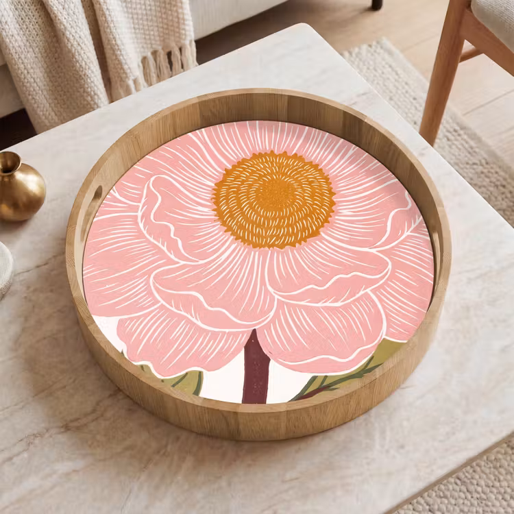 Tray - Flowers - Pink - Illustration - Bloemen - Roze - Illustratie Dienblad Rond middel
