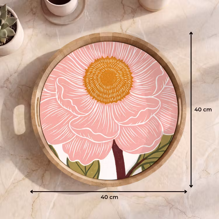 Tray - Flowers - Pink - Illustration - Bloemen - Roze - Illustratie Dienblad Rond middel