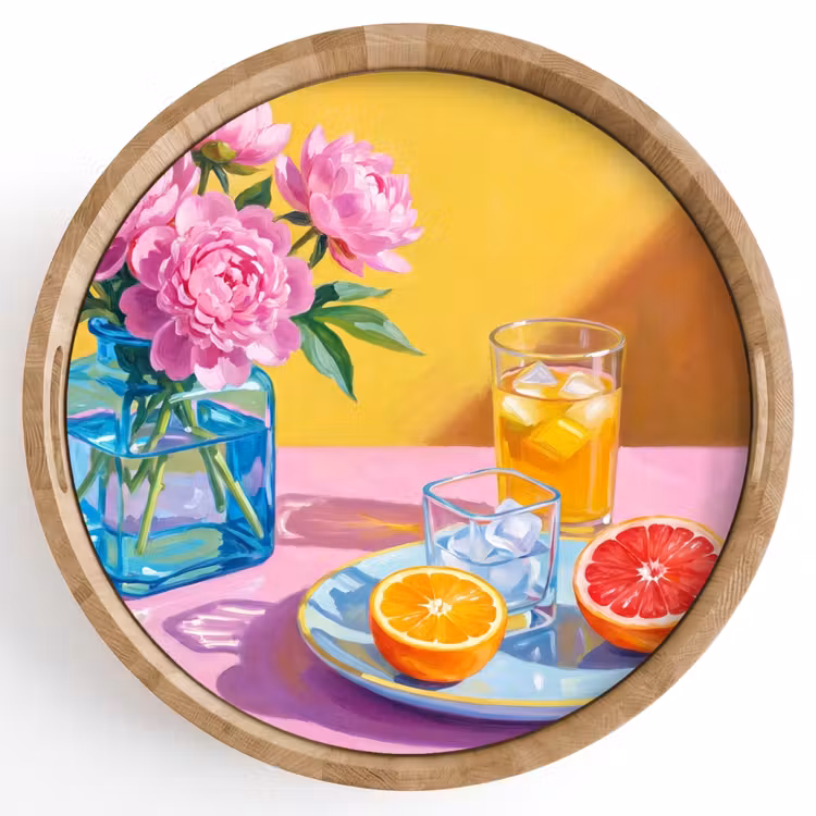 Tray - Flowers - Pink - Modern - Bloemen - Roze - Modern Dienblad Rond middel