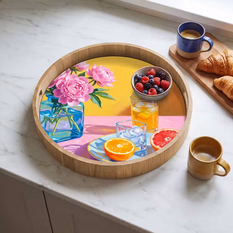 Tray - Flowers - Pink - Modern - Bloemen - Roze - Modern Dienblad Rond middel