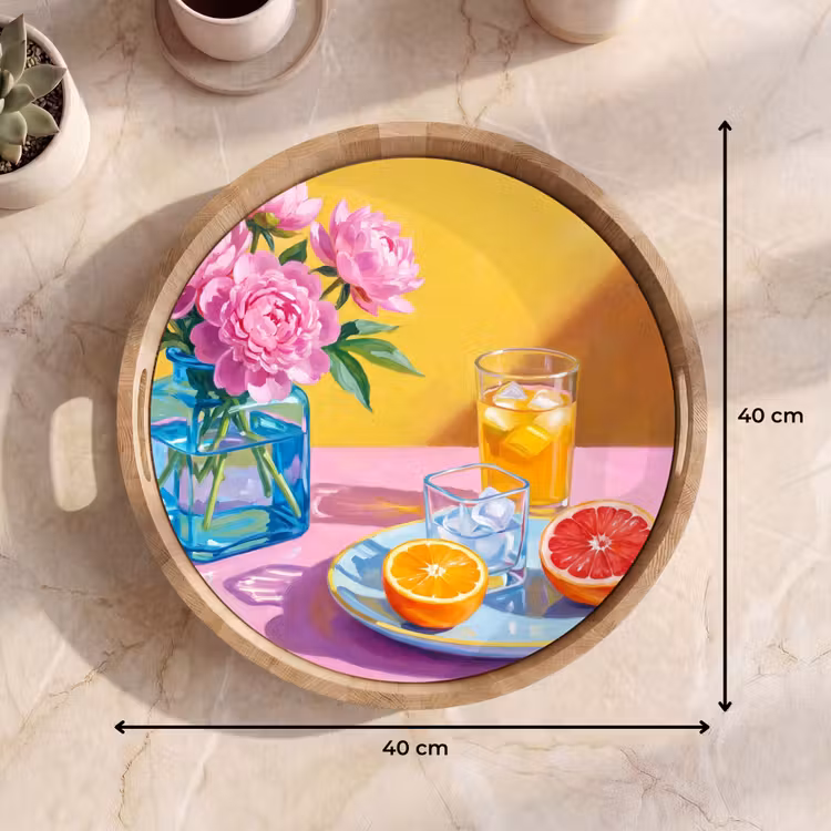 Tray - Flowers - Pink - Modern - Bloemen - Roze - Modern Dienblad Rond middel