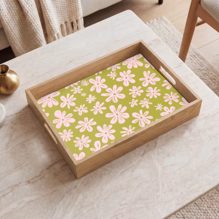 Bloemen - Roze - Getekend - Patroon Dienblad Rechthoek middel -sfeer1