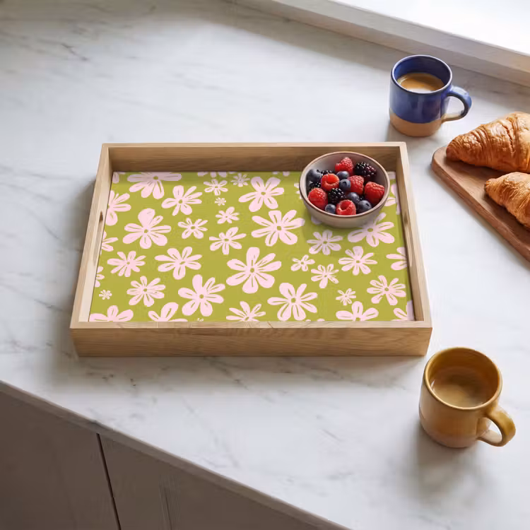 Bloemen - Roze - Getekend - Patroon Dienblad Rechthoek middel -sfeer2