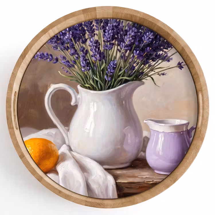 Tray - Flowers - Still Life - Purple - Bloemen - Stilleven - Paars Dienblad Rond middel