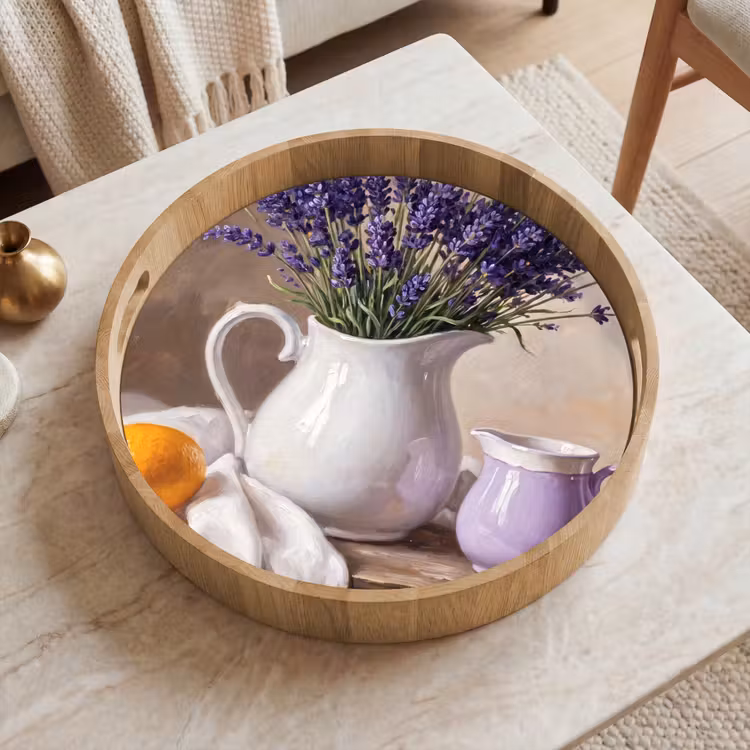 Tray - Flowers - Still Life - Purple - Bloemen - Stilleven - Paars Dienblad Rond middel