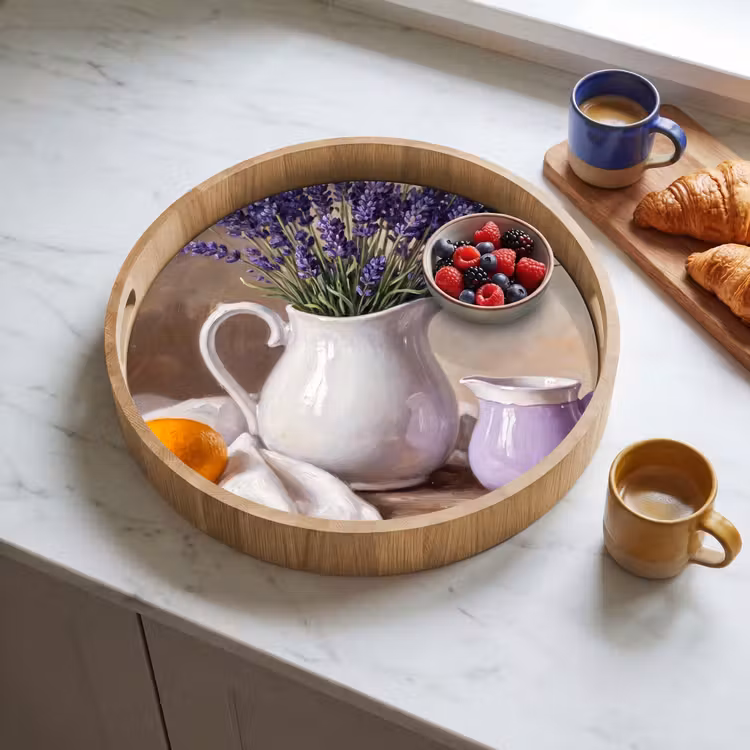 Tray - Flowers - Still Life - Purple - Bloemen - Stilleven - Paars Dienblad Rond middel