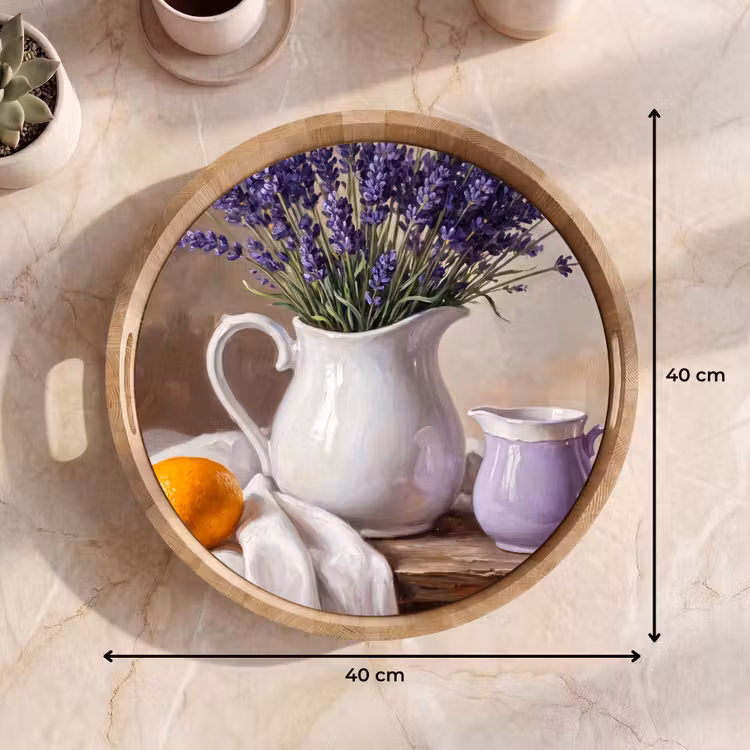 Tray - Flowers - Still Life - Purple - Bloemen - Stilleven - Paars Dienblad Rond middel