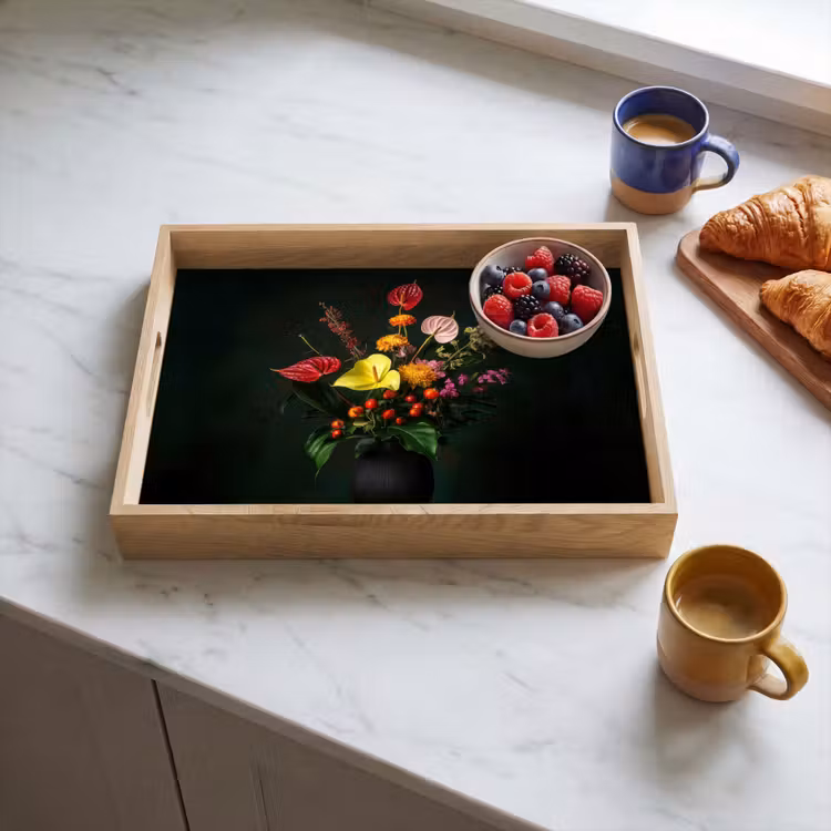 Bloemen - Vaas - Zwart Dienblad Rechthoek middel -sfeer2