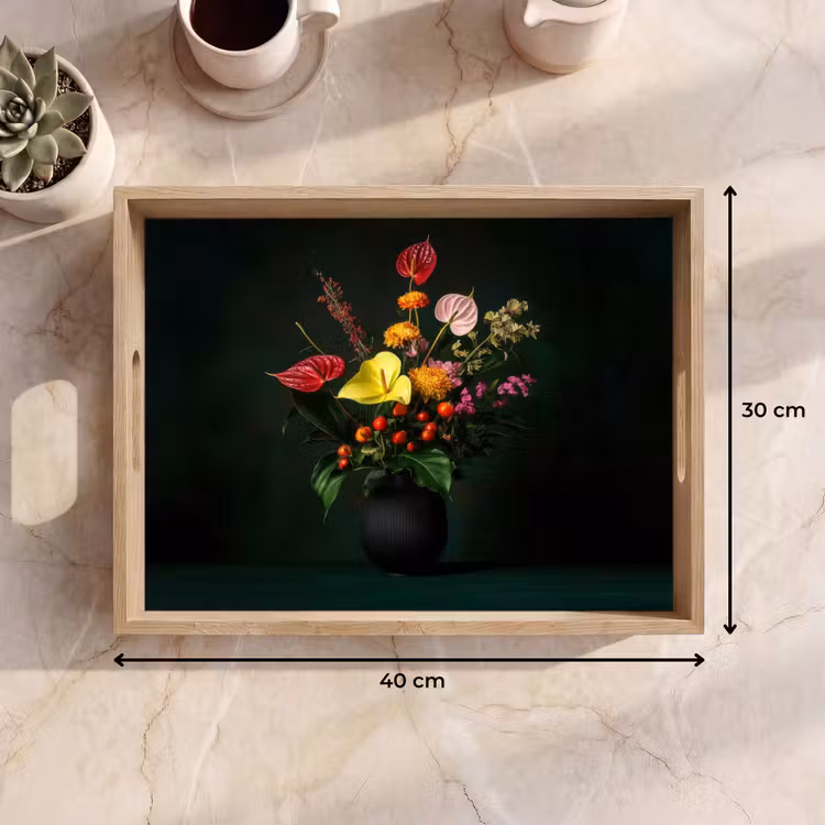 Bloemen - Vaas - Zwart Dienblad Rechthoek middel -USP_Formaat
