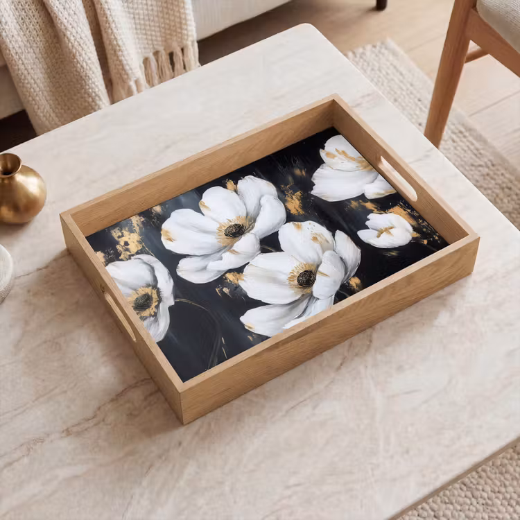 Bloemen - Wit - Abstract Dienblad Rechthoek middel -sfeer1