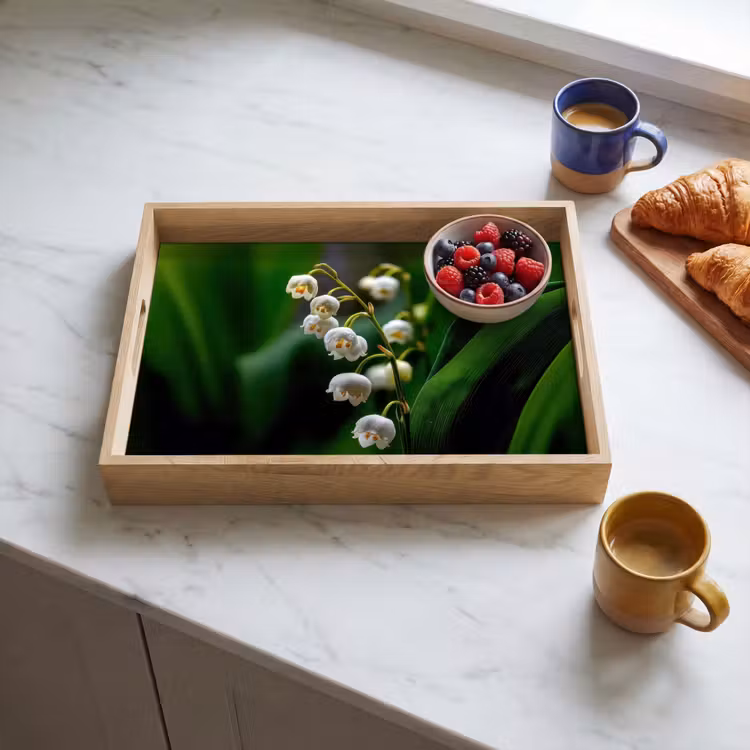 Bloemen - Wit - Bladeren - Lelietjes Dienblad Rechthoek middel -sfeer2