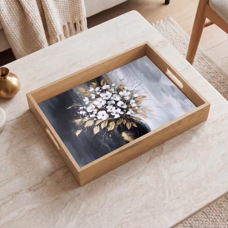 Bloemen - Wit - Vaas - Abstract Dienblad Rechthoek middel -sfeer1