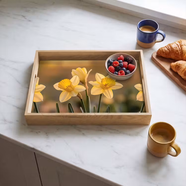 Bloemen - Geel - Wazig Dienblad Rechthoek middel -sfeer2