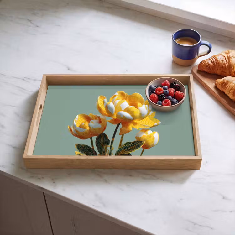 Bloemen - Geel - Bladeren - Structuur Dienblad Rechthoek middel -sfeer2