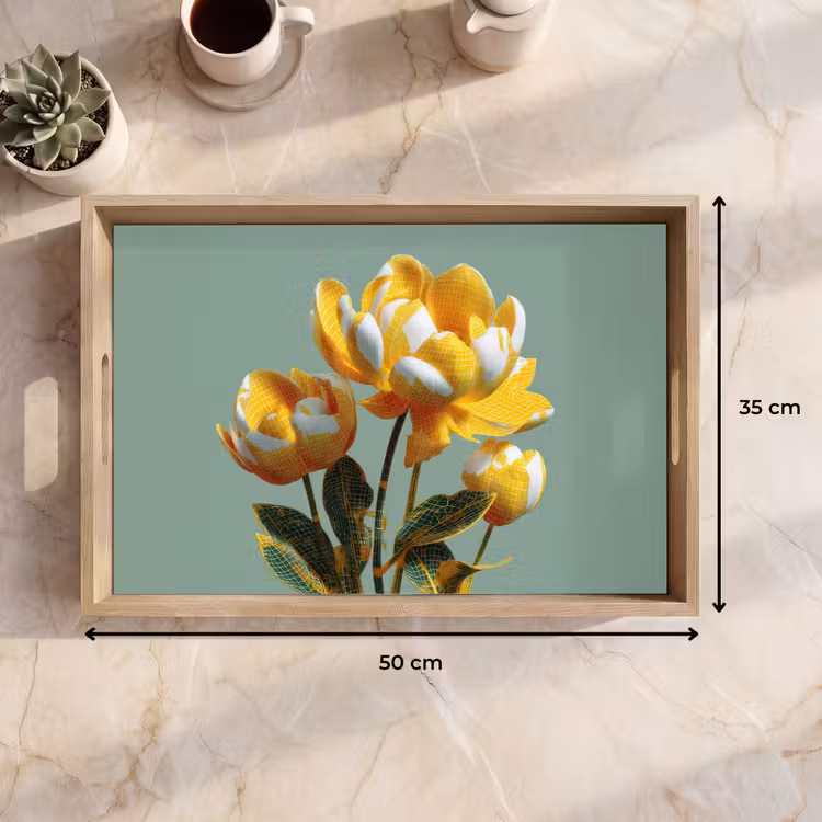 Bloemen - Geel - Bladeren - Structuur Dienblad Rechthoek middel -USP_Formaat