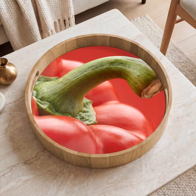 Tray - Food - Bell Pepper - Red - Eten - Paprika - Rood Dienblad Rond middel