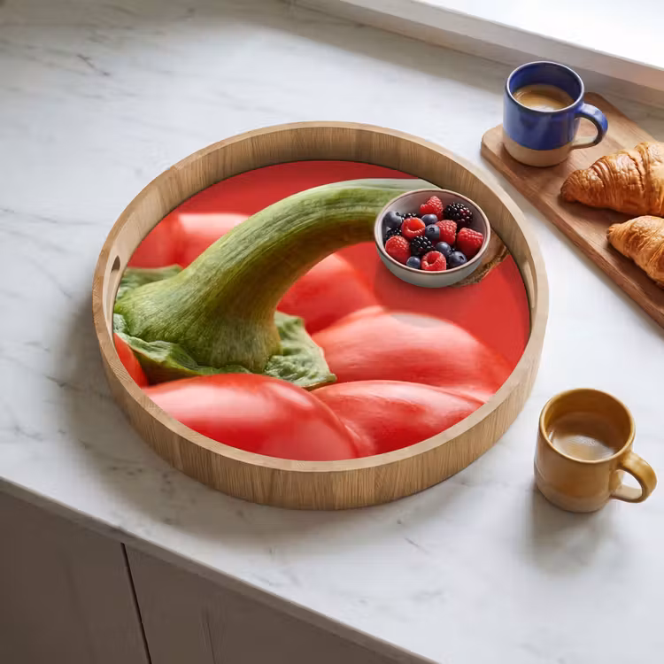Tray - Food - Bell Pepper - Red - Eten - Paprika - Rood Dienblad Rond middel