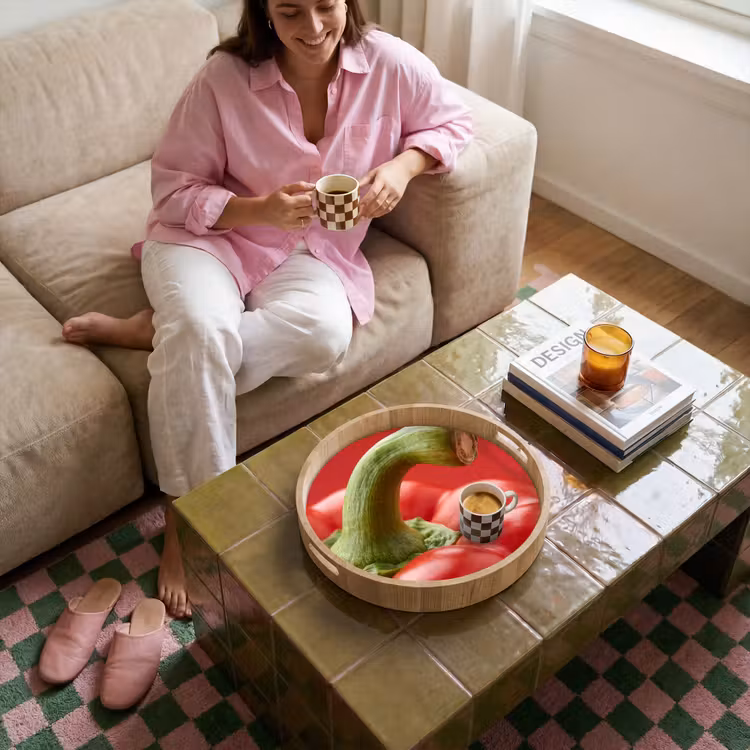 Tray - Food - Bell Pepper - Red - Eten - Paprika - Rood Dienblad Rond middel