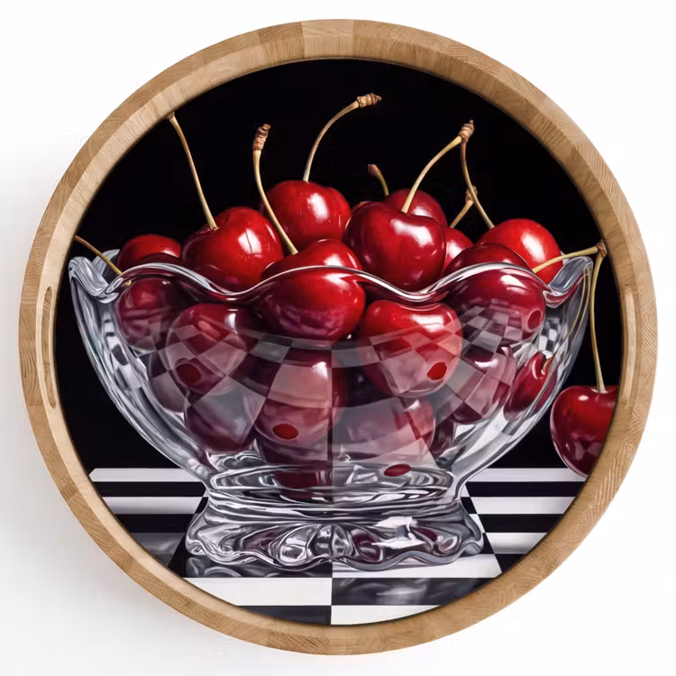 Tray - Food - Cherries - Red - Eten - Kersen - Rood Dienblad Rond middel