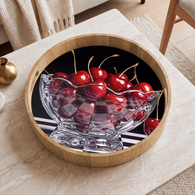 Tray - Food - Cherries - Red - Eten - Kersen - Rood Dienblad Rond middel