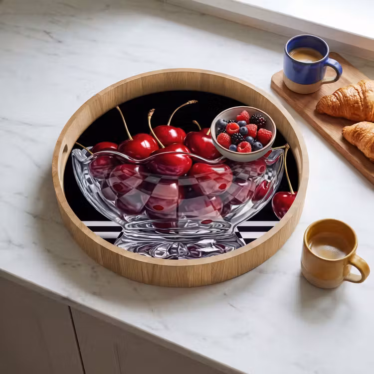 Tray - Food - Cherries - Red - Eten - Kersen - Rood Dienblad Rond middel