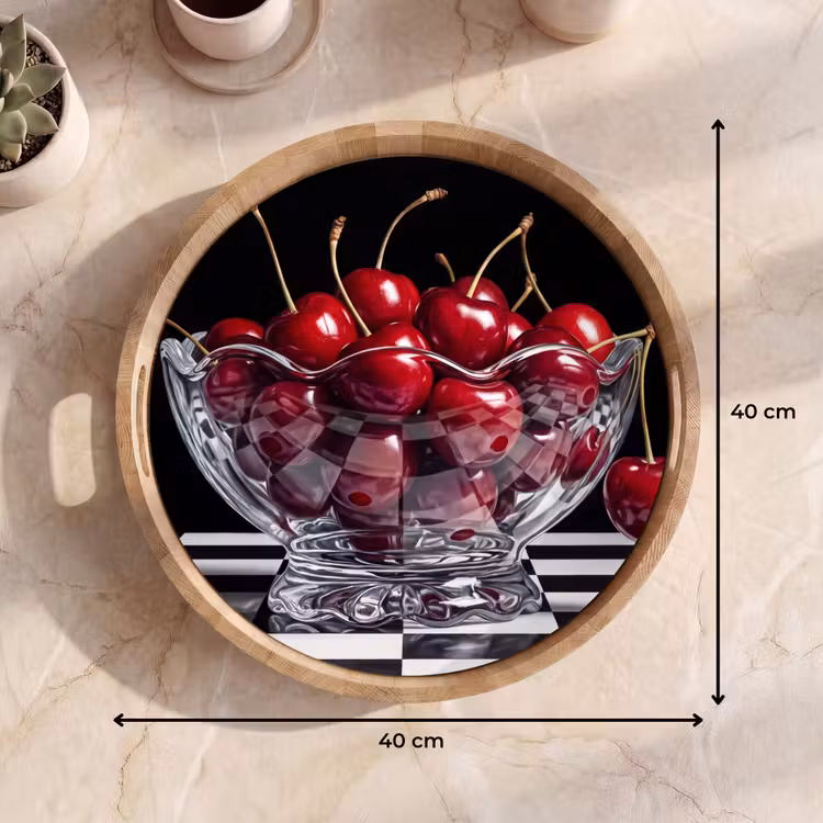 Tray - Food - Cherries - Red - Eten - Kersen - Rood Dienblad Rond middel