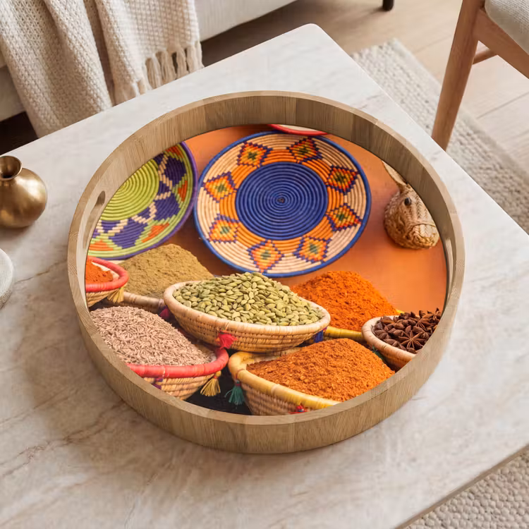 Tray - Food - Colorful - Culture - Eten - Kleurrijk - Cultuur Dienblad Rond middel