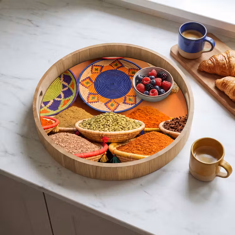 Tray - Food - Colorful - Culture - Eten - Kleurrijk - Cultuur Dienblad Rond middel