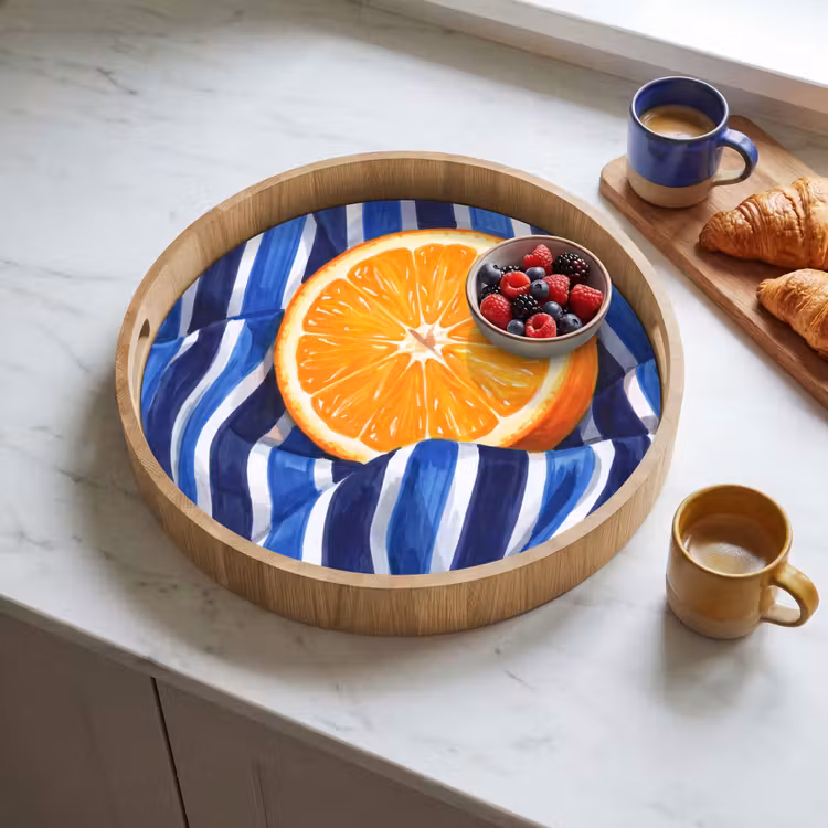 Tray - Food - Fruit - Orange - Eten - Fruit - Oranje Dienblad Rond middel