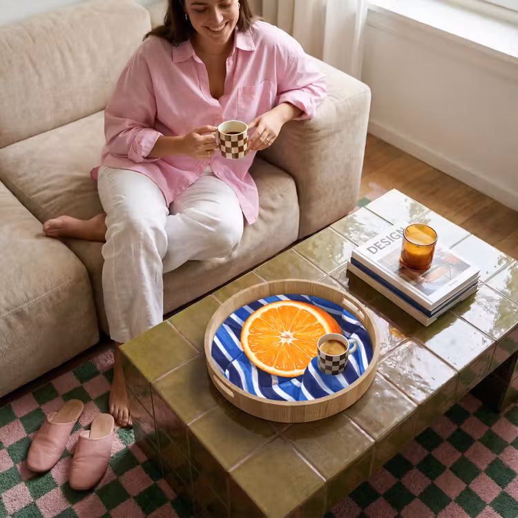 Tray - Food - Fruit - Orange - Eten - Fruit - Oranje Dienblad Rond middel