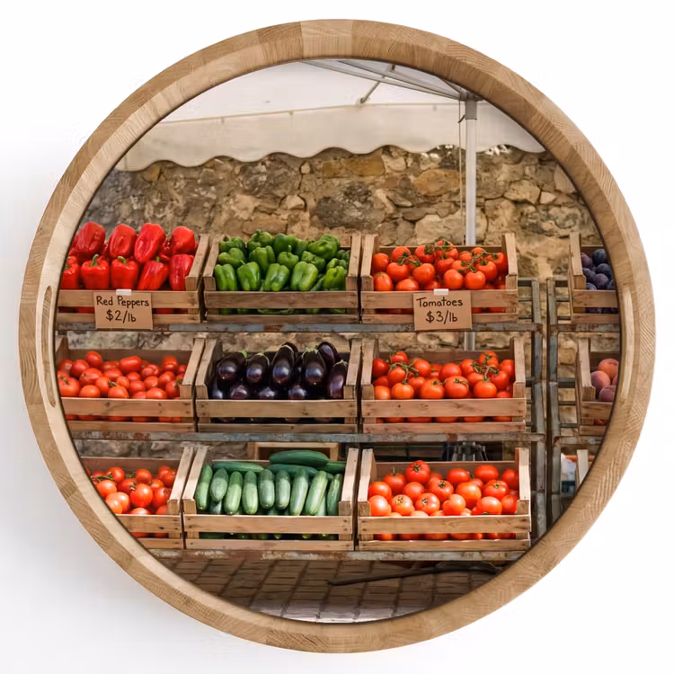 Tray - Food - Market - Fresh - Eten - Markt - Vers Dienblad Rond middel