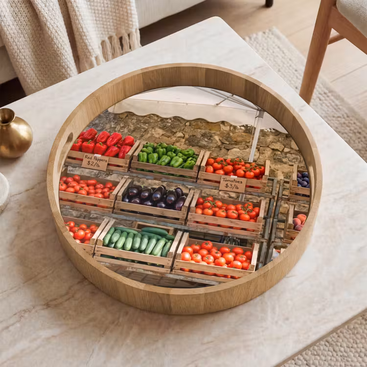 Tray - Food - Market - Fresh - Eten - Markt - Vers Dienblad Rond middel