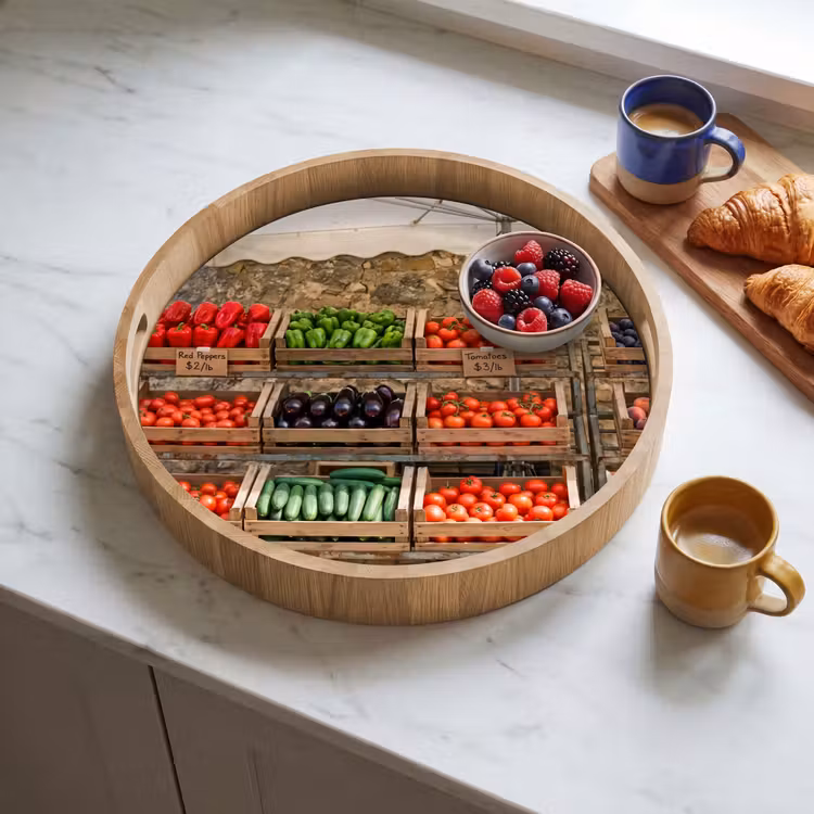 Tray - Food - Market - Fresh - Eten - Markt - Vers Dienblad Rond middel