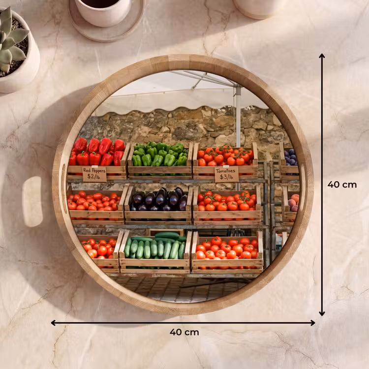 Tray - Food - Market - Fresh - Eten - Markt - Vers Dienblad Rond middel