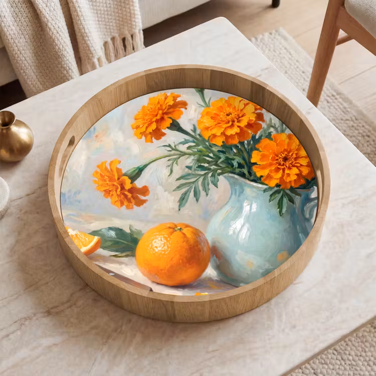 Tray - Food - Orange - Art - Eten - Oranje - Kunst Dienblad Rond middel
