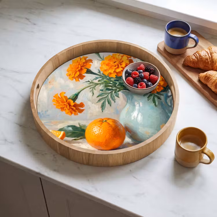 Tray - Food - Orange - Art - Eten - Oranje - Kunst Dienblad Rond middel