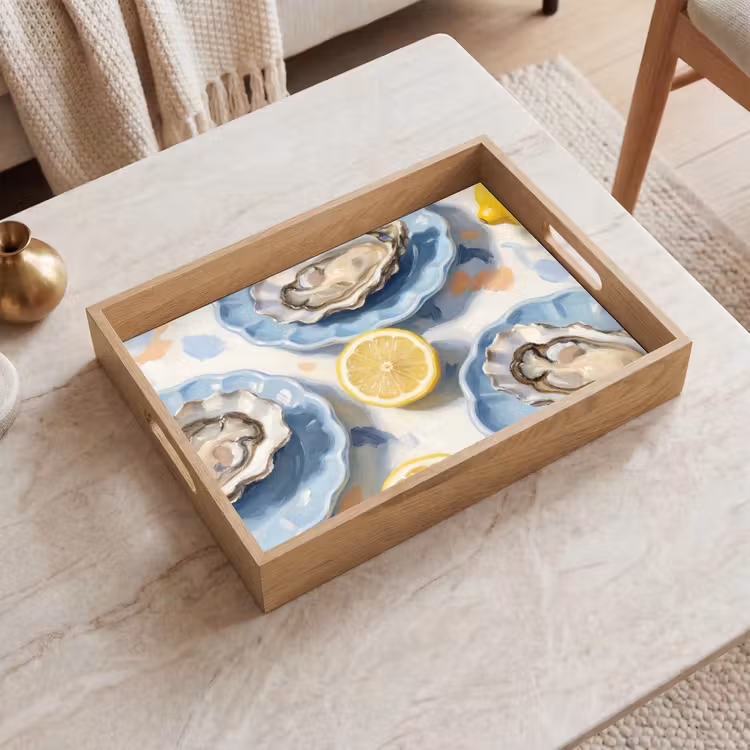 Eten - Oesters - Citroenen - Modern - Geel Dienblad Rechthoek middel -sfeer1