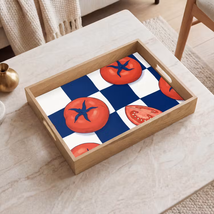 Eten - Tomaten - Keuken - Illustratie - Rood-Blauw Dienblad Rechthoek middel -sfeer1
