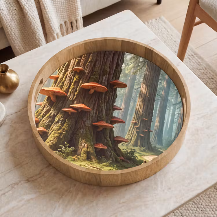 Tray - Forest - Trees - Nature - Bos - Bomen - Natuur Dienblad Rond middel