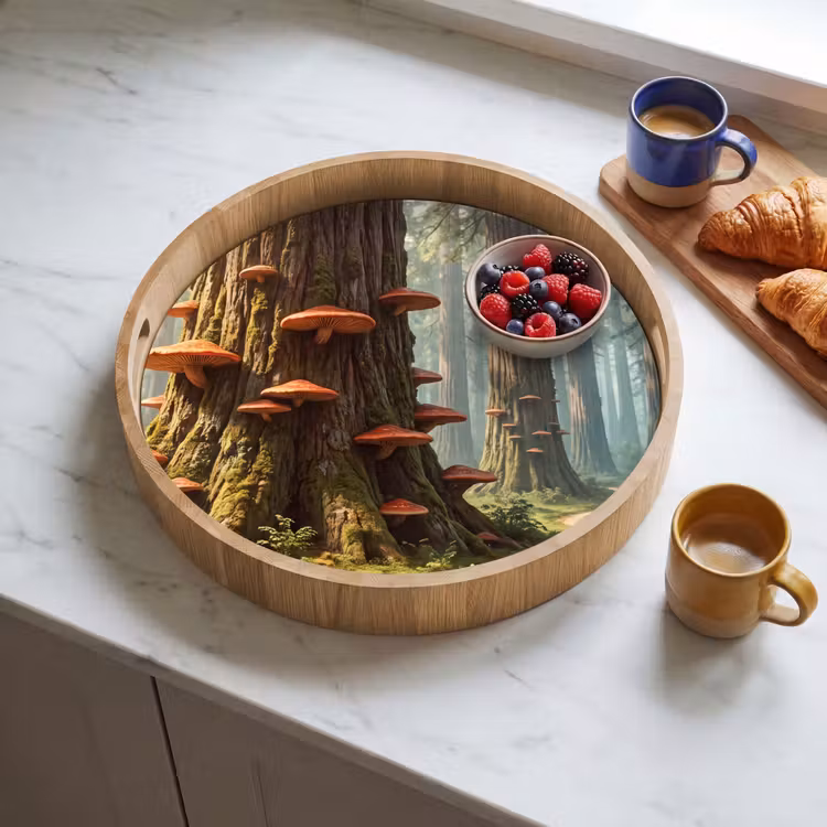 Tray - Forest - Trees - Nature - Bos - Bomen - Natuur Dienblad Rond middel