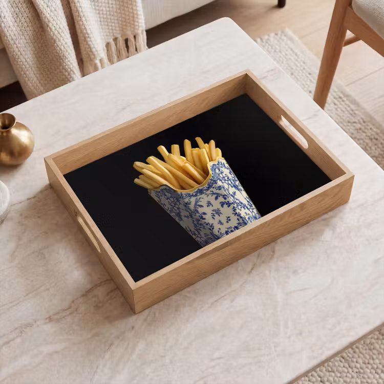 Friet - Porselein - Delfts blauw - Eten Dienblad Rechthoek middel -sfeer1