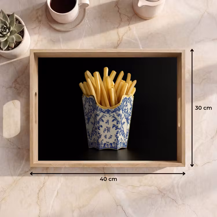 Friet - Porselein - Delfts blauw - Eten Dienblad Rechthoek middel -USP_Formaat